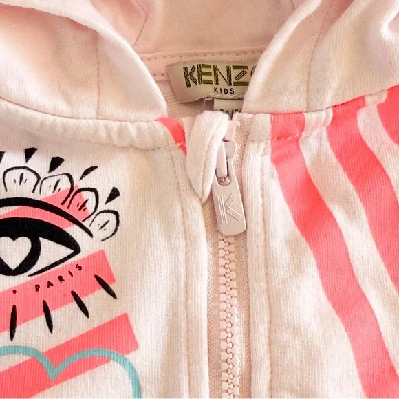 Kenzo Kids Paris Tiger Graphic Zip Hoodie Light Pink Sweatshirt Girls 2 (2A) - Picture 13 of 14